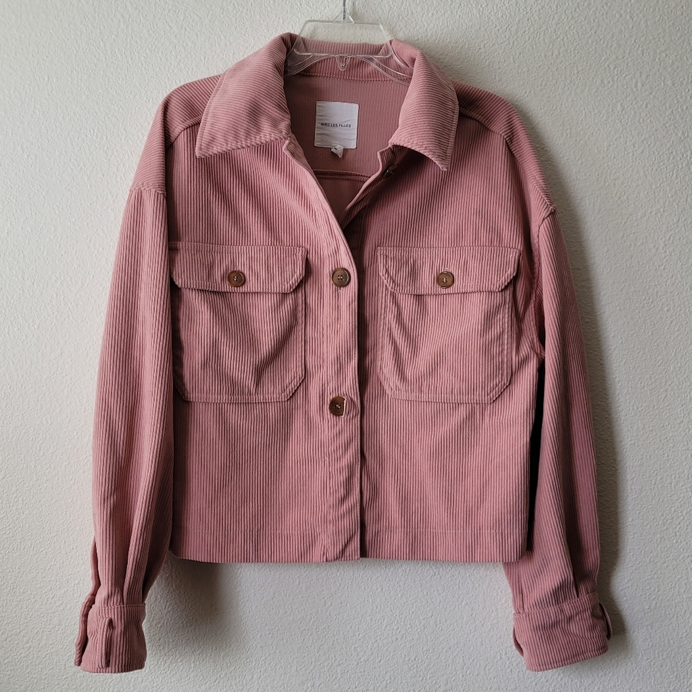 Avec Les Filles Shacket Corduroy Crop Dusty Rose Millennial Pink Jacket